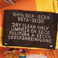 Pre Owned Hermès Orange Foliage Print Silk Scarf