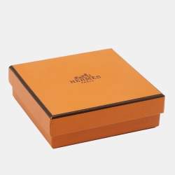 Pre Owned Hermes Wide Orange Enamel Gold Tone Metal Bangle Bracelet