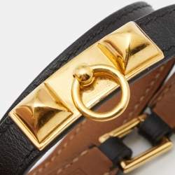 Pre Owned Hermes Rivale Black Leather Double Tour Bracelet S
