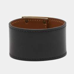 Pre Owned Hermès Kelly Dog Black Leather Gold Plated Bracelet