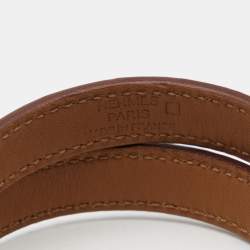 Pre Owned Hermes Kelly Double Tour Orange Alligator Leather Silver Tone Wrap Bracelet S