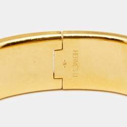 Pre Owned Hermès Clic Clac H White Enamel Gold Plated Wide Bracelet