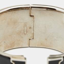 Pre Owned Hermes Clic Clac H Black Enamel Palladium Plated Extra Wide Bracelet
