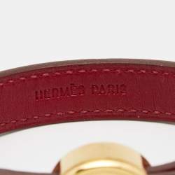 Pre Owned Hermes Clou de Selle Red Leather Gold Tone Bracelet M