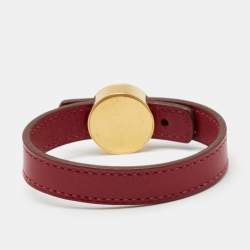 Pre Owned Hermes Clou de Selle Red Leather Gold Tone Bracelet M