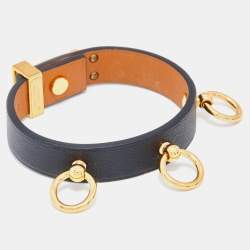 Pre Owned Hermes Mini Dog Black Leather Gold Tone Bracelet