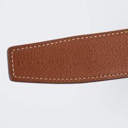 Pre Owned Hermes Black/Gold Chamonix and Togo Leather Gold Finish Reversible H Buckle Belt 90CM