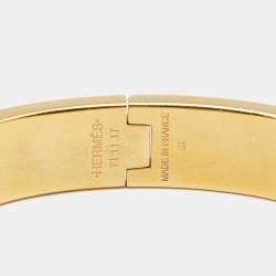 Pre Owned Hermes Clic H Black Enamel Gold Plated Metal Bracelet 