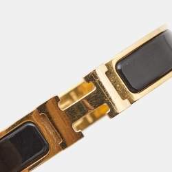 Pre Owned Hermes Clic H Black Enamel Gold Plated Metal Bracelet 