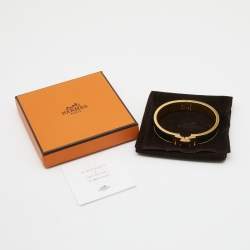 Pre Owned Hermes Clic H Black Enamel Gold Plated Metal Bracelet 