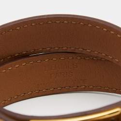 Pre Owned Hermes Kelly Double Tour Beige Leather Gold Plated Bracelet
