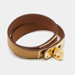Pre Owned Hermes Kelly Double Tour Beige Leather Gold Plated Bracelet