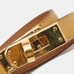 Pre Owned Hermes Kelly Double Tour Beige Leather Gold Plated Bracelet
