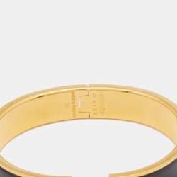 Pre Owned Hermès Clic H Black Enamel Gold Plated Narrow Bracelet