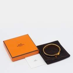 Pre Owned Hermès Clic H Black Enamel Gold Plated Narrow Bracelet