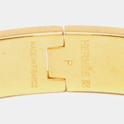 Pre Owned Hermes Clic H Nude Pink Enamel Gold Plated Narrow Bracelet PM
