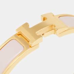 Pre Owned Hermes Clic H Nude Pink Enamel Gold Plated Narrow Bracelet PM