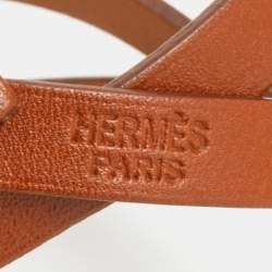 Pre Owned Hermes Hapi 3 Brown Leather Palladium Plated Wrap Bracelet S