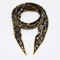 Pre Owned Hermès Black Dancing Pearls Silk Plisse Scarf