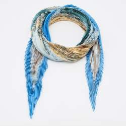 Pre Owned Hermès Blue Chasse au Bois Silk Plisse Scarf