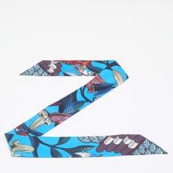 Pre Owned Hermès Blue Tree Of Song Silk Twilly