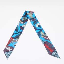 Pre Owned Hermès Blue Tree Of Song Silk Twilly