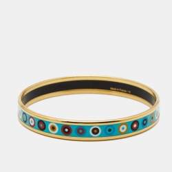 Pre Owned Hermes Multi Color Enamel Gold Tone Metal Bangle Bracelet