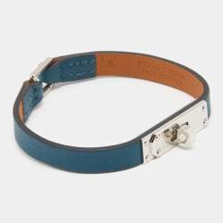 Pre Owned Hermès Teal Blue Palladium Plated Micro Kelly Bracelet Size S