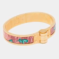 Pre Owned Hermès Pink Brides de Gala Enamel Narrow Hinged Bracelet