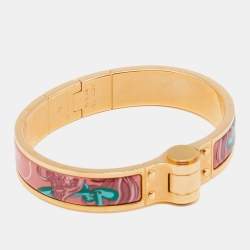 Pre Owned Hermès Pink Brides de Gala Enamel Narrow Hinged Bracelet