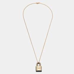 Pre Owned Hermès Rose Gold Tone Black Leather O'Kelly Pendant Necklace