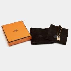 Pre Owned Hermès Rose Gold Tone Black Leather O'Kelly Pendant Necklace
