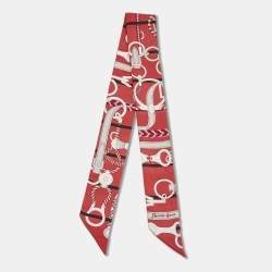 Pre Owned Hermès Red Panoplie Equestre Silk Twilly