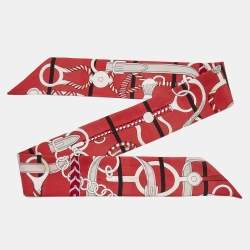 Pre Owned Hermès Red Panoplie Equestre Silk Twilly
