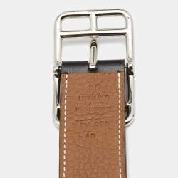 Pre Owned Hermes Black/Gold Box and Togo Leather Cape Cod Reversible Belt 85CM