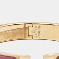 Pre Owned Hermès Clic H Mauve Enamel Rose Gold Plated Narrow Bracelet