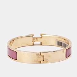 Pre Owned Hermès Clic H Mauve Enamel Rose Gold Plated Narrow Bracelet