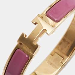 Pre Owned Hermès Clic H Mauve Enamel Rose Gold Plated Narrow Bracelet