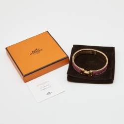 Pre Owned Hermès Clic H Mauve Enamel Rose Gold Plated Narrow Bracelet
