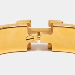 Pre Owned Hermès Clic H White Enamel Gold Plated Narrow Bracelet