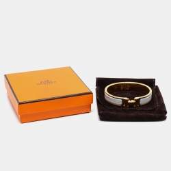Pre Owned Hermès Clic H White Enamel Gold Plated Narrow Bracelet