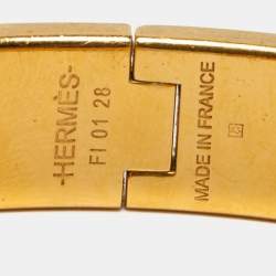 Pre Owned Hermès Clic H White Enamel Gold Plated Narrow Bracelet