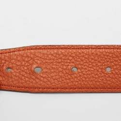 Pre Owned Hermes Orange/Chocolat Togo and Box Leather H Buckle Reversible Belt 75CM