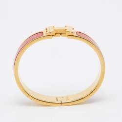 Pre Owned Hermes Clic H Red Enamel Gold Plated Narrow Bracelet