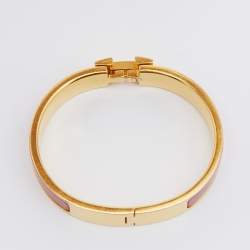 Pre Owned Hermes Clic H Red Enamel Gold Plated Narrow Bracelet