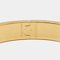 Pre Owned Hermès Clic H Purple Enamel Gold Plated Narrow Bracelet