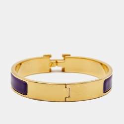 Pre Owned Hermès Clic H Purple Enamel Gold Plated Narrow Bracelet