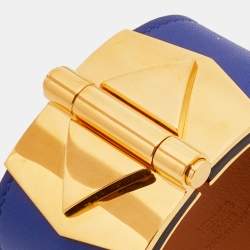 Pre Owned Hermès Deep Blue Leather Gold Plated Bérénice Cuir Wrap Bracelet M