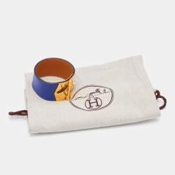 Pre Owned Hermès Deep Blue Leather Gold Plated Bérénice Cuir Wrap Bracelet M