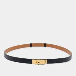 Hermes Black Swift and Epsom Leather Gold Finish Kelly 18 Adjustable Belt  at 1stDibs